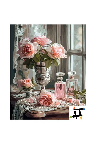 Painting-numbers Set pictura pe numere Buchet de Trandafiri Roz 6509, panza p...