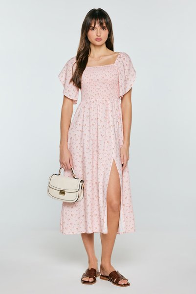 Big Star Rochie midi de damă din viscoză cu imprimeu floral roz Bler 600 XL