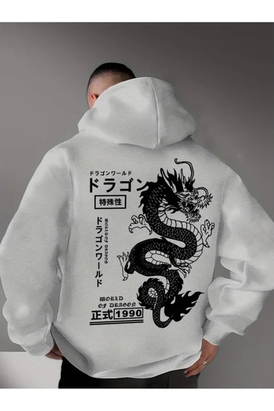 NIGRUM PARDUS Hooded Japanese Style Dragon Back Printed 100% Cotton 3 Thread ...