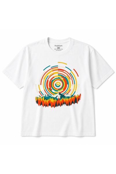 Rabona Fashion Retro Nature Frequency – T-Shirt with Geometric Circles and Mo...