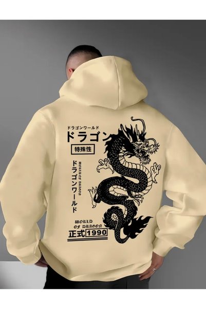 NIGRUM PARDUS Hooded Japanese Style Dragon Back Printed 100% Cotton 3 Thread ...