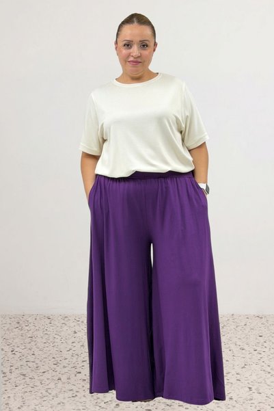 Eslina 49003 Pantaloni cu fustă din bumbac pieptănat cu talie elastică - violet