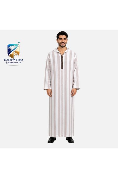 Generic جلابية مغربية بأكمام طويلة ومخططة (متعددة الألوان)