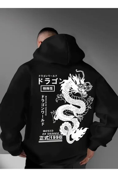 NIGRUM PARDUS Hooded Japanese Style Dragon Back Printed 100% Cotton 3 Thread ...