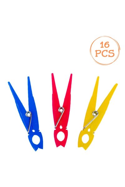 Belora Carlige din Plastic Albastre Galbene Rosii pentru Rufe 9cm - 16buc