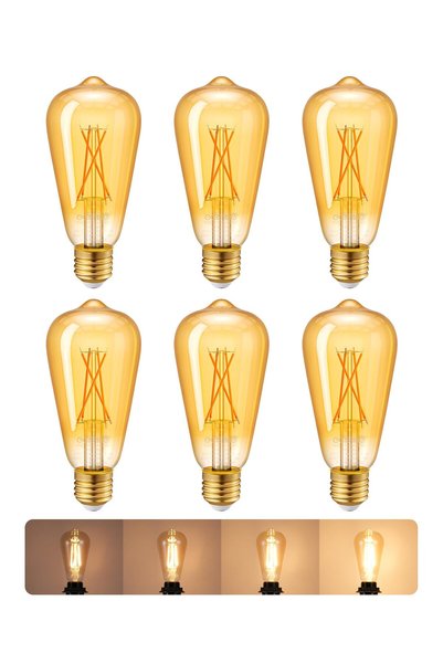 EDISHINE 6 Pack ST64 Vintage Filament Bulb, 6.5W 2200K, 700LM Dimmable