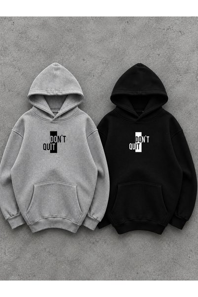 DEEPSENCE 2-Piece Set: Black & Gray Hooded Sweatshirt, Dont Quit.