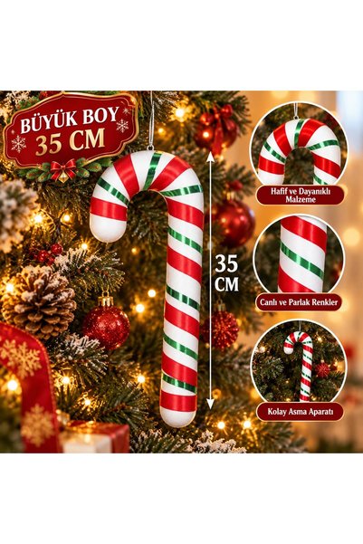 CONCEPT 35 Cm Baston Şeker Süs Dekor Yılbaşı Ağacı Süsü Strafor Köpük Ağaç Süsü 1 Adet