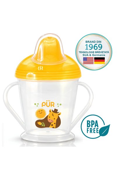 PUR Brand PUR ®   Pahar cu cioc 6m+, cioc și mânere din silicon moale, galben...