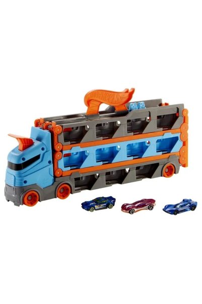 HOT WHEELS Camion transportor Speedway Hauler GVG37 cu șenile și 3 mașinuțe d...