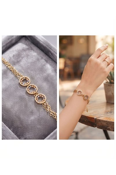HOŞGÖR ACCESSORIES 3-Piece Round Doric-Style Chain Steel Bracelet