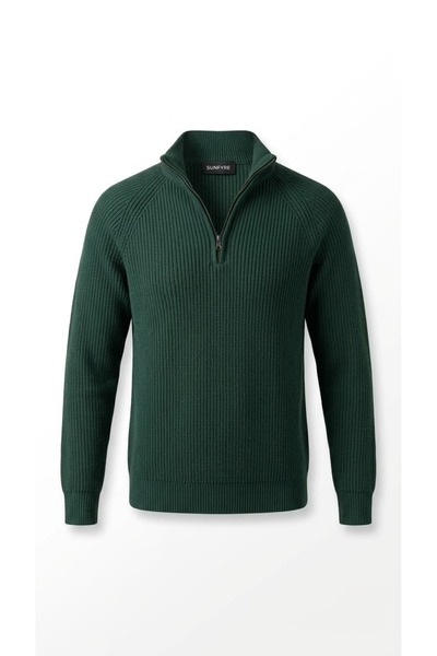 sunfyre Men's Half-Zip Mock Neck Chunky Knit Sweater SUN663