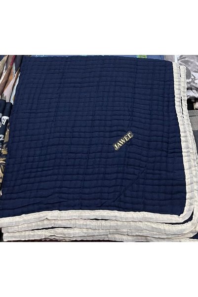 JAWEL Navy blue cotton scarf with piped trim