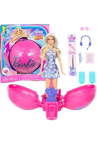 mattel Barbie Team Roll and Reveal – Кукла поп звезда в топка, с аксесоари
