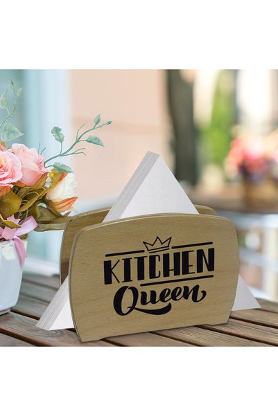 Bk Gift Luxury Wooden Napkin Holder with "Kitchen Queen" Design - 1