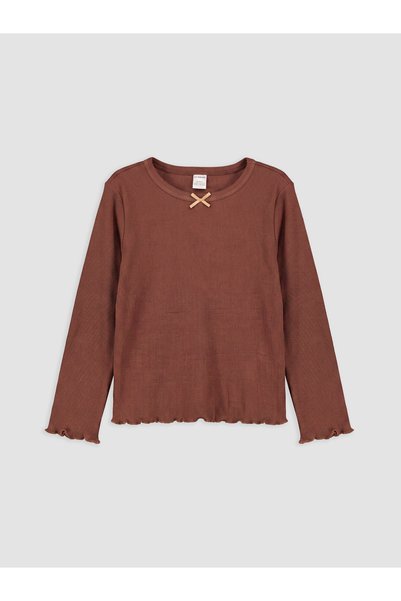 LC Waikiki Lcw Kids Brown Ribbed Plain Slim-Fit Long-Sleeve T-Shirt for Girls...