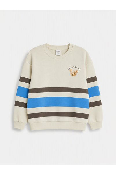 LC Waikiki Lcw Kids Beige 3-Thread Striped Standard & Regular Boys' Sweatshir...