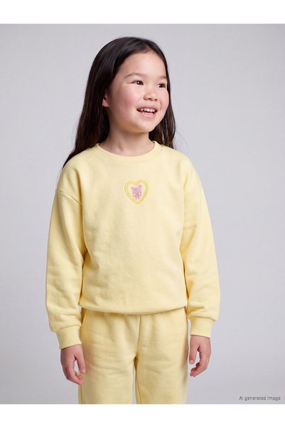 LC Waikiki Lcw Kids Yellow 3-Thread Printed Girls' Sweatshirt with Nevavm Des...