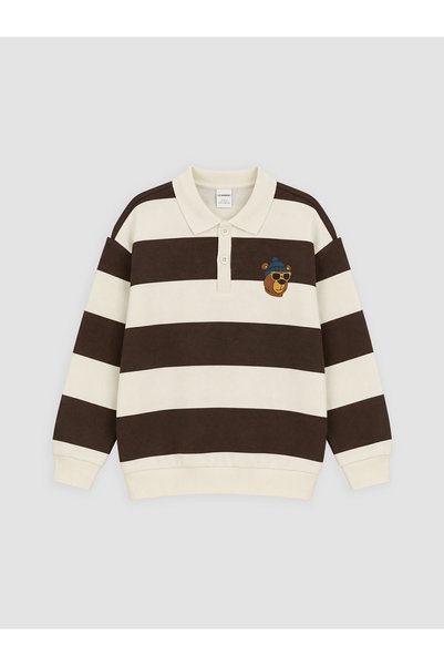 LC Waikiki Lcw Kids Brown 3-Thread Striped Loose & Oversized Sweatshirt for B...