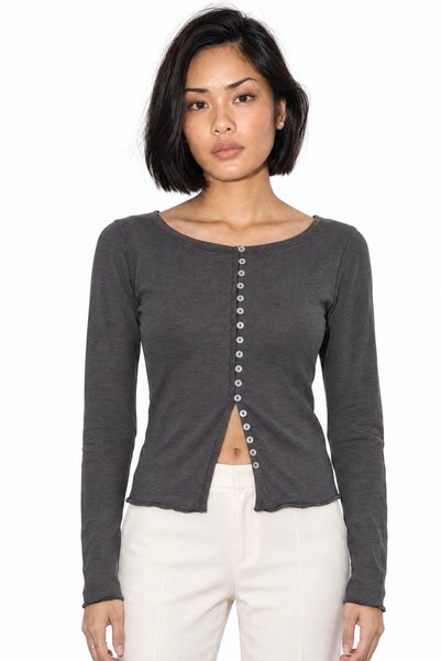 Hiccup Busem Short Ribbed Buttoned Cardigan