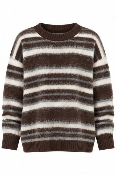 Laluvia Brown Striped 3-Color Sweater - 5330