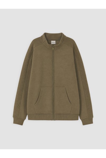LC Waikiki Lcw Kids Khaki Stand-Up Collar Thick Zippered Sweatshirt with Neva...