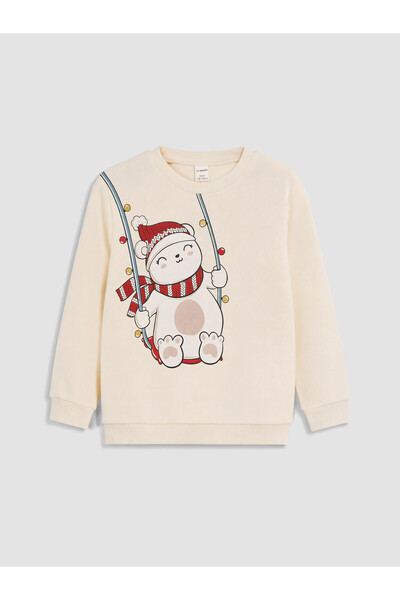 LC Waikiki Nevavm Beige 3-Thread Printed Standard & Regular Girls' Sweatshirt...