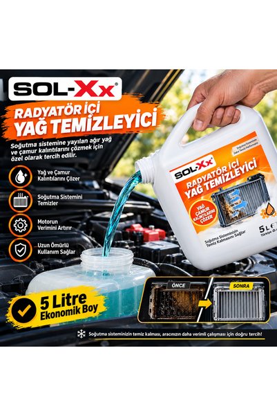 Sol-Xx Profesyonel Radyatör İçi Yağ Ve Çamur Temizleyici Sıvı 5 Litre Ekonomik Boy