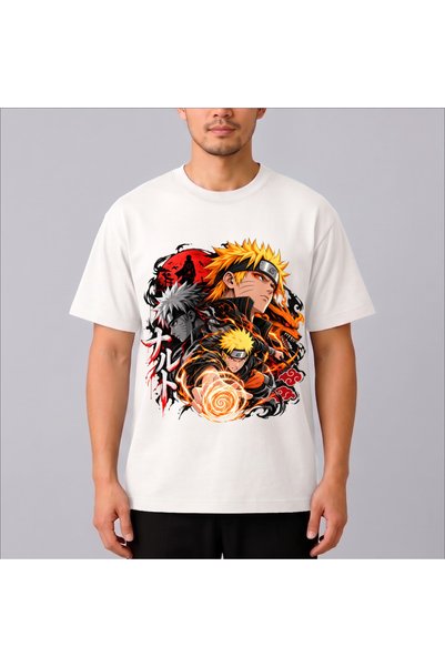 Genel Markalar TasarlaveBas Naruto Shippuden Anime Baskılı Unisex Tişört Erke...