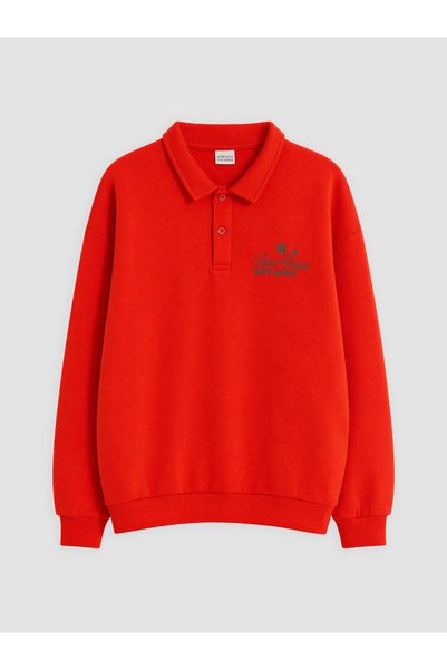 LC Waikiki Lcw Kids Orange Polo Collar Thick Sweatshirt for Boys, Featuring N...