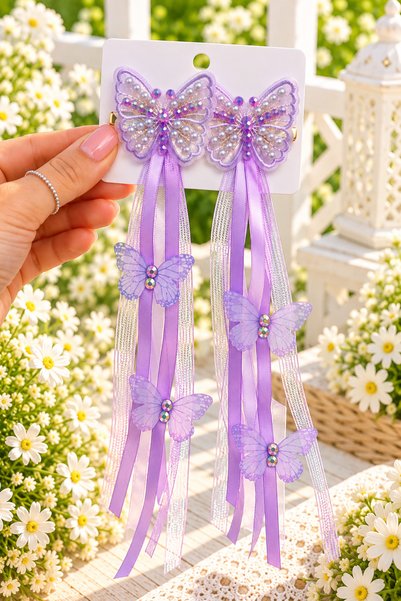 Generic Brand Set of 2 Butterfly-Shaped Hair Clips with Dangling Charms – Pea...