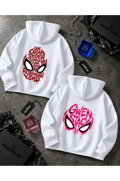 macklin Dear Friend - Spider-Man and Gwen Mask Back-Printed Custom Design Hoo...