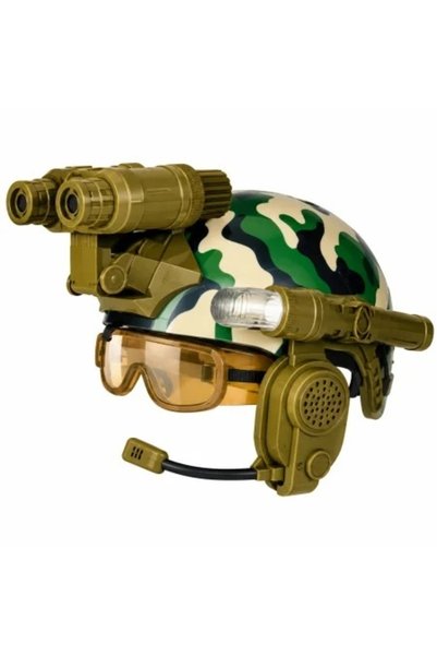 OEM Set casca militara de jucarie pentru copii, cu binoclu, lanterna si micro...