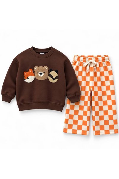 Patriko Boys and Girls Bear-Embroidered Sweatshirt and Pants Set, 2-8 Years.
