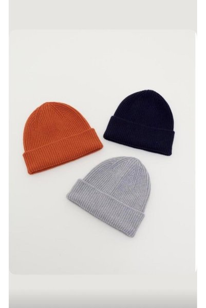 TNR SPORT Unisex Foldable Orange-Black-Gray 3-Piece Beanie Set
