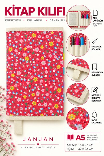 JANJAN NATURAL FABRIC omot za knjigu, perivi omot za knjigu, zaštitnik za knj...