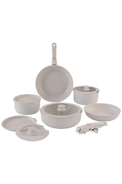 Noon East 12 Piece Detachable Granite Cookware Set, Non-Stick, Ivory