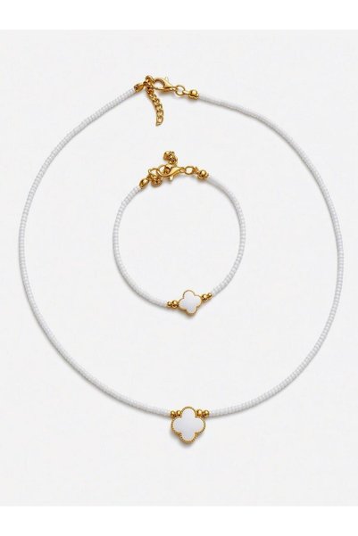 HANMADE Colier cu Bratara De Lux Elegant alb