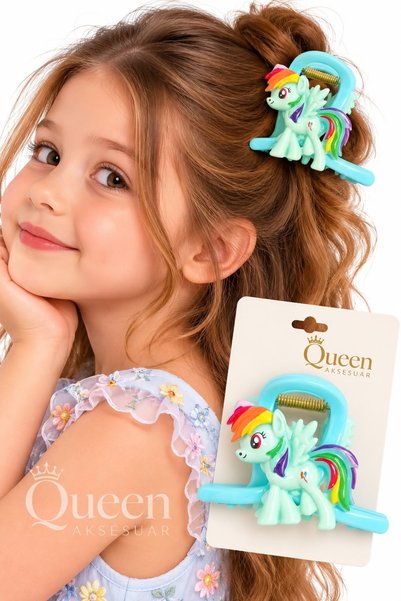 QUEEN AKSESUAR Cute Turquoise Blue Pony Horse Hair Clip for Adults and Children.