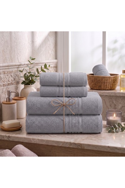 Ralex Set 4 prosoape de baie 70x140 cm și 50x90 cm Bumbac 100%, Bordură Greac...