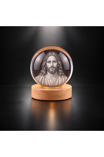 Generic Brand Glob de Cristal cu Iisus Hristos, Gravură 3D Laser, cu Bază din...