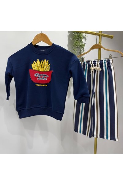 Patriko Boys and Girls Potato Printed Cotton Sweatshirt Striped Pants Top and Bottom Set