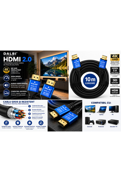 Generic Brand Cablu HDMI 2.0 4K UHD de mare viteză 10 m