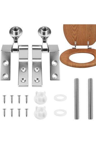 SYOSI Toilet Seat Hinges Replacement Kit, Chrome Plated Metal Hinge Set for W...