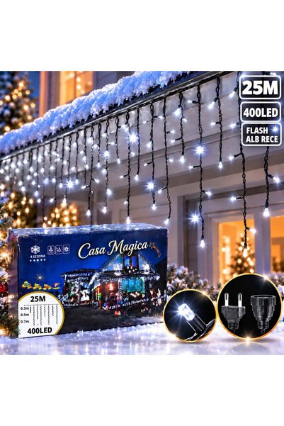 Reduceri Engros Ghirlande luminoase de Crăciun, 25m, 400 LED-uri, lumină albă...