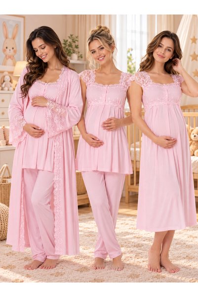 by İGP Maternity and Nursing Nightgown and Pajama Set with Breastfeeding Feat...