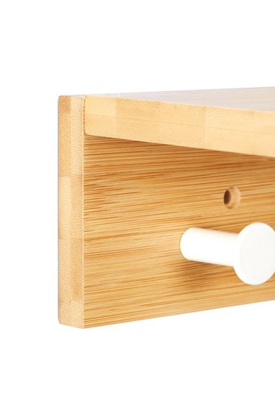 Relaxdays Cârlig de perete din bambus cu raft, 3 cârlige, 10 x 36 x 12 cm, maro