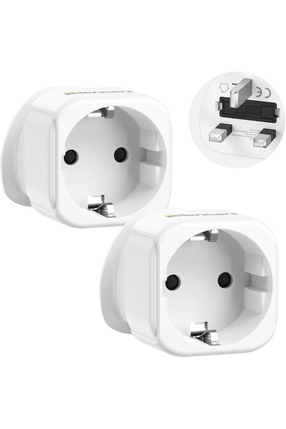 LENCENT 2Pcs EU to UK Plug Adapter, Europe Schuko 2 Pin to 3 Pin UK Adaptor