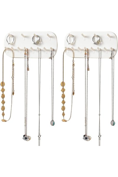 AZONEE Necklace Holder Wall Mounted, Adhesive Jewelry Organizer with 12 Hooks...