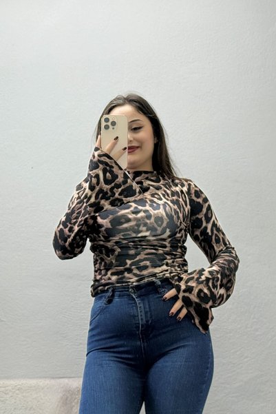 BELENDİR Women's Diver Patterned Blouse Leopard